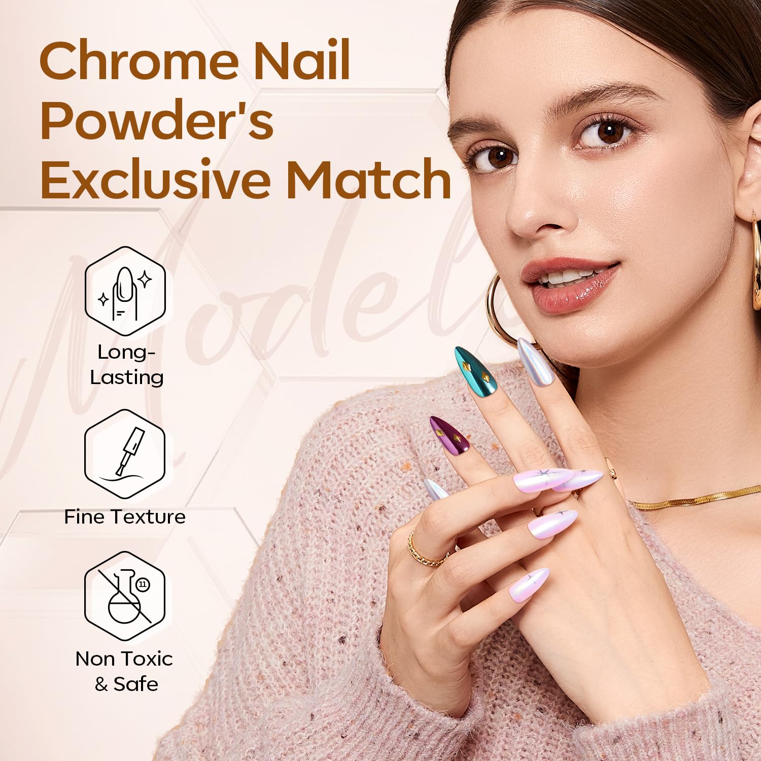 Modelones healthy formula highlights non-toxic, low odor ingredients for safer manicures.