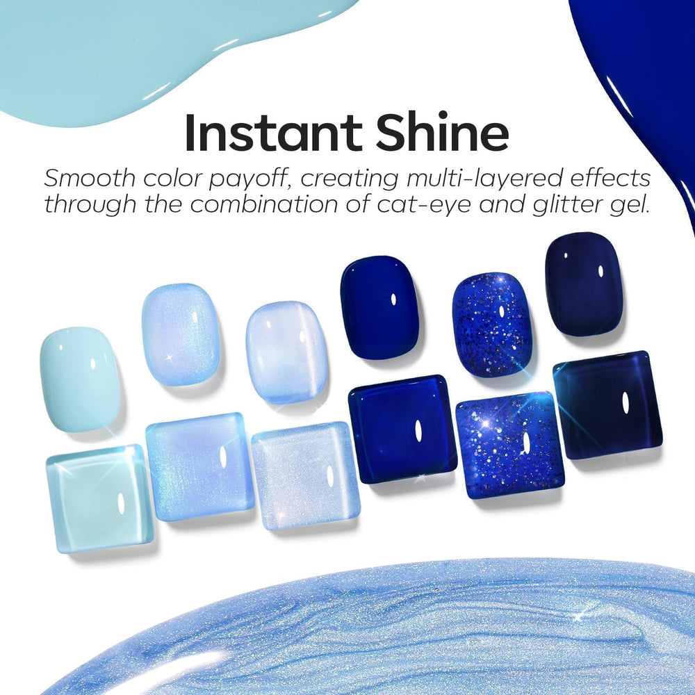Modelones galaxy dark blue gel polish creates dramatic nails.
