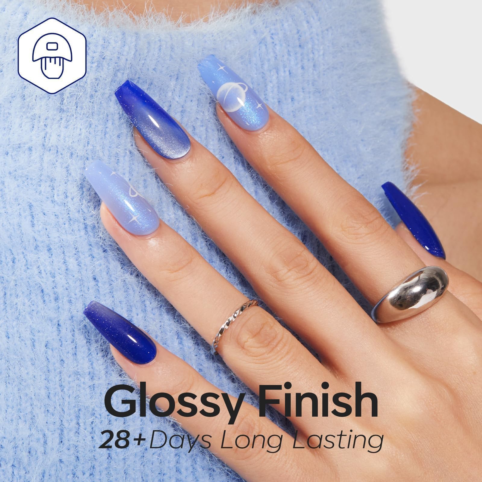 Modelones sky blue gel polish for a fresh spring look.
