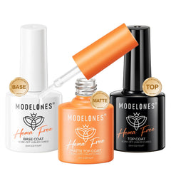 Modelones HEMA-free base coat application for a smooth, lasting manicure.
