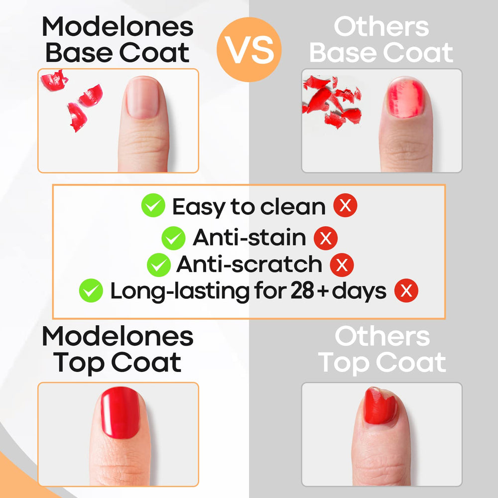Modelones at-home manicure setup with base and top coats ready