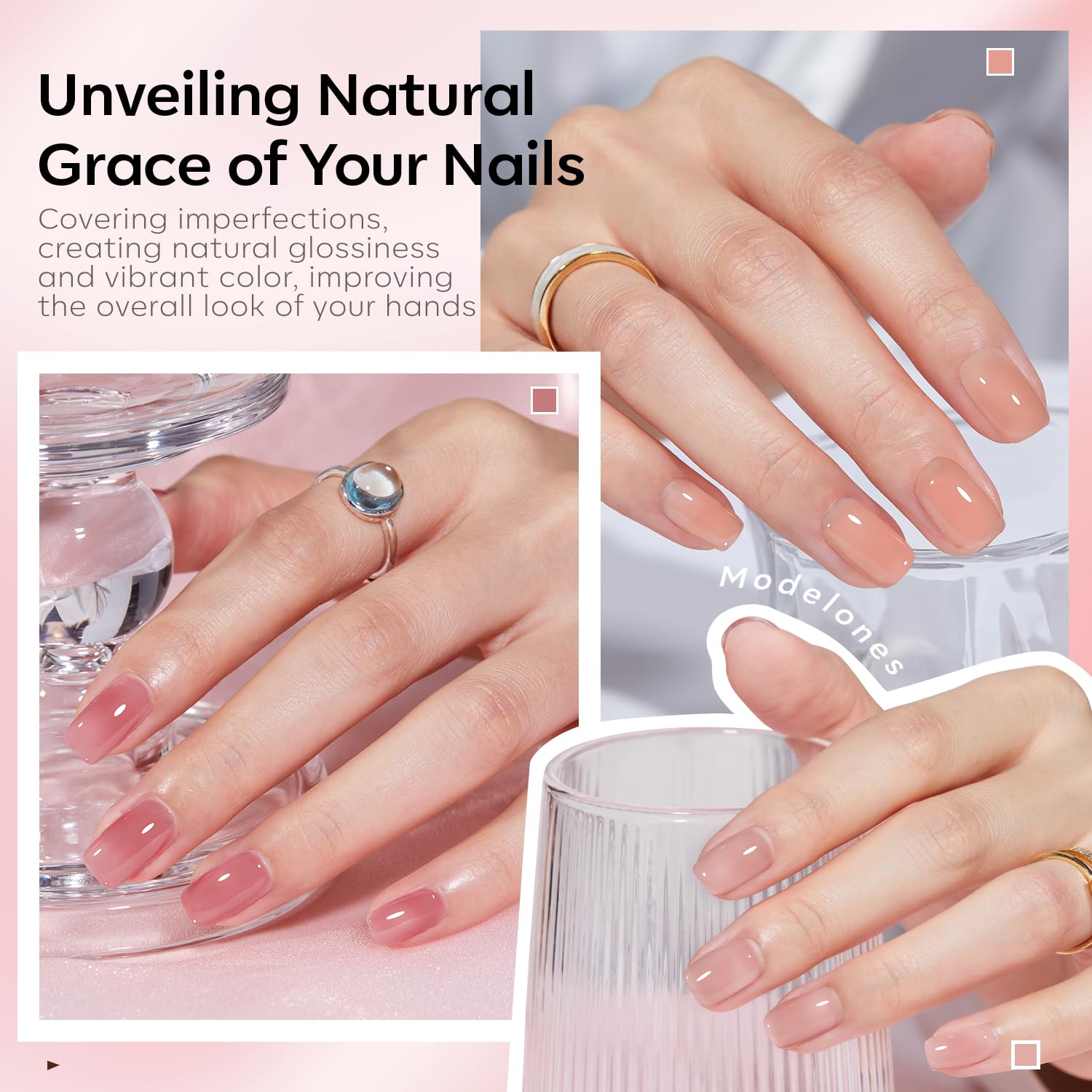 Modelones jelly brush application demonstrates easy coverage on nails.