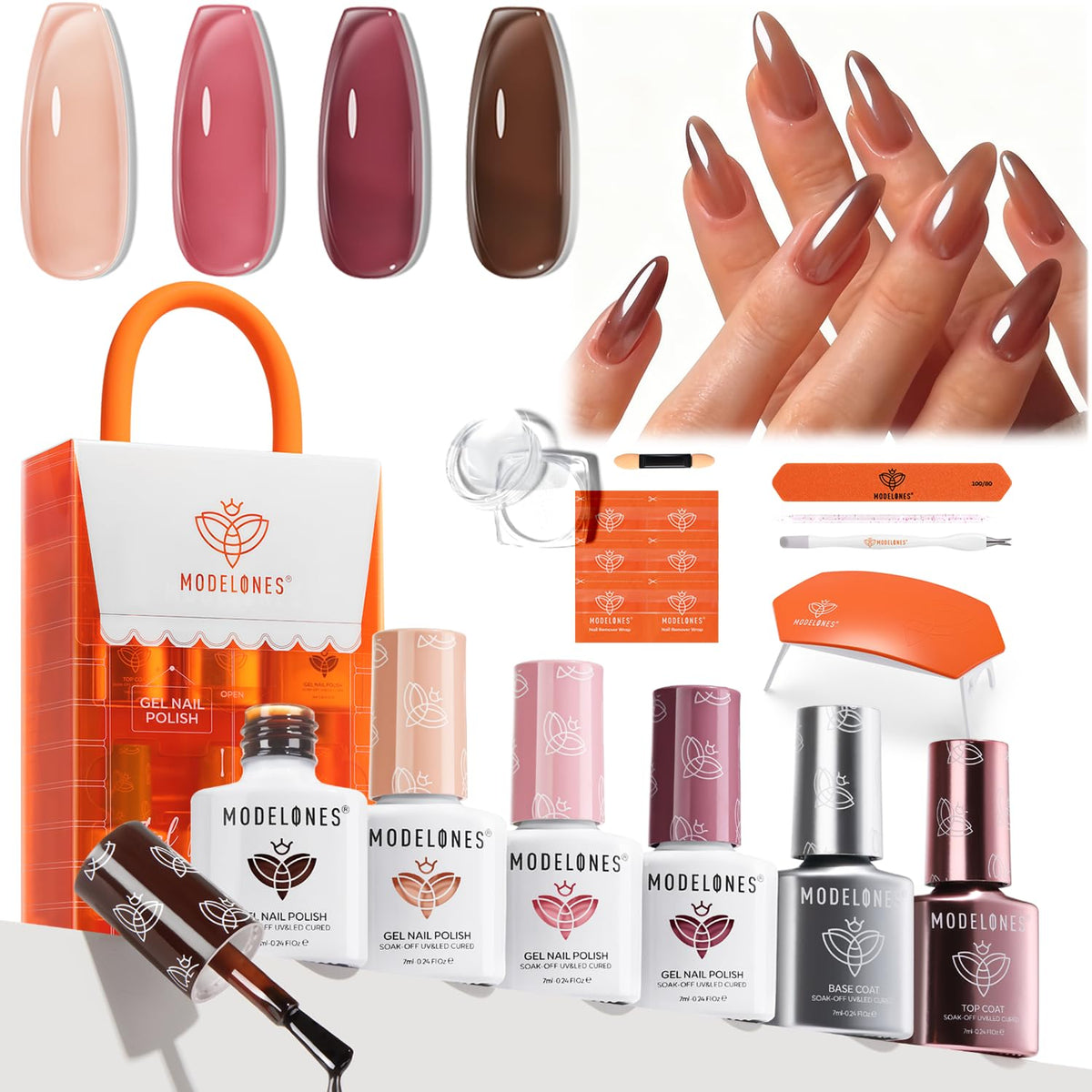 Modelones jelly gel nail kit with UV light for at-home salon results.