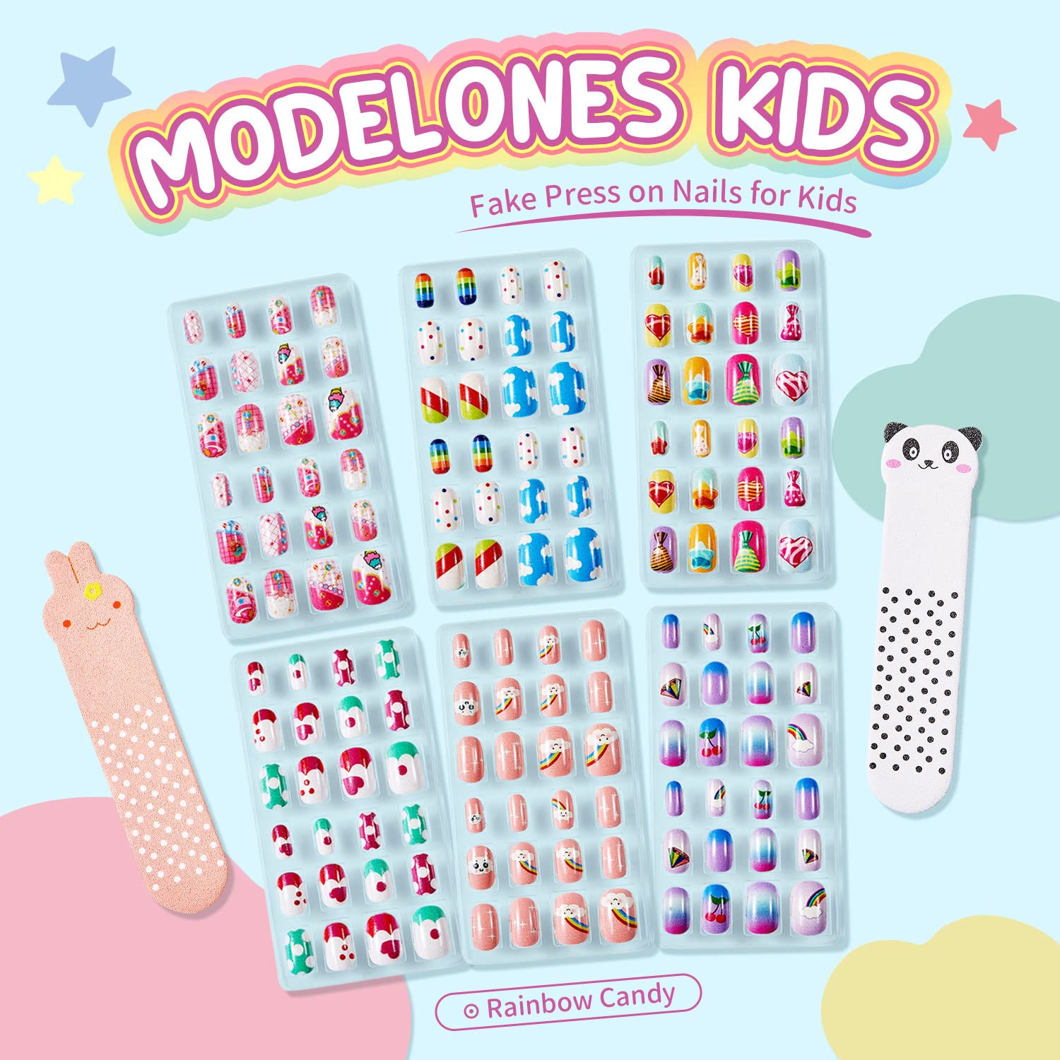 Modelones kids press-on nails glitter gradient for dazzling style in minutes.