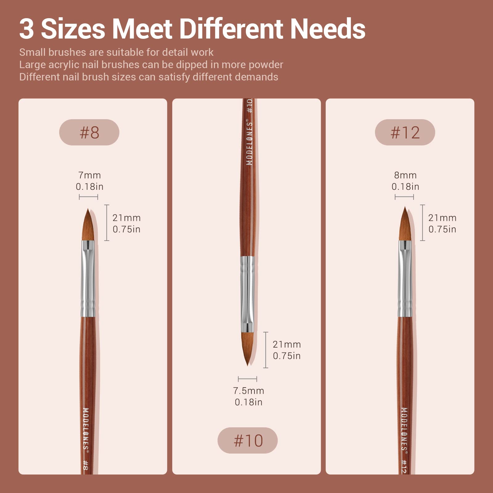 Modelones Kolinsky brush with alloy tube locks bristles for durability.