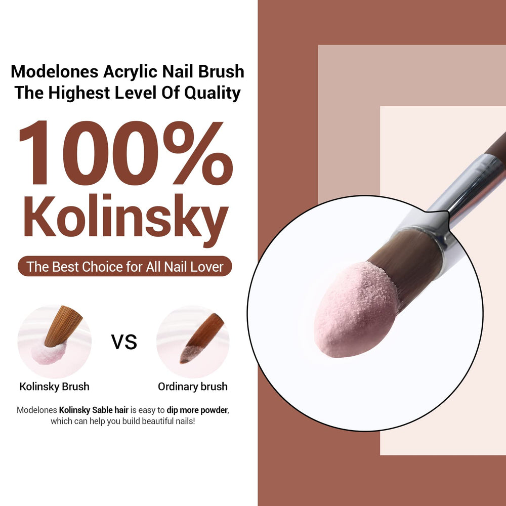 Soft Kolinsky hairs provide smooth, precise deposits on the nail surface.
