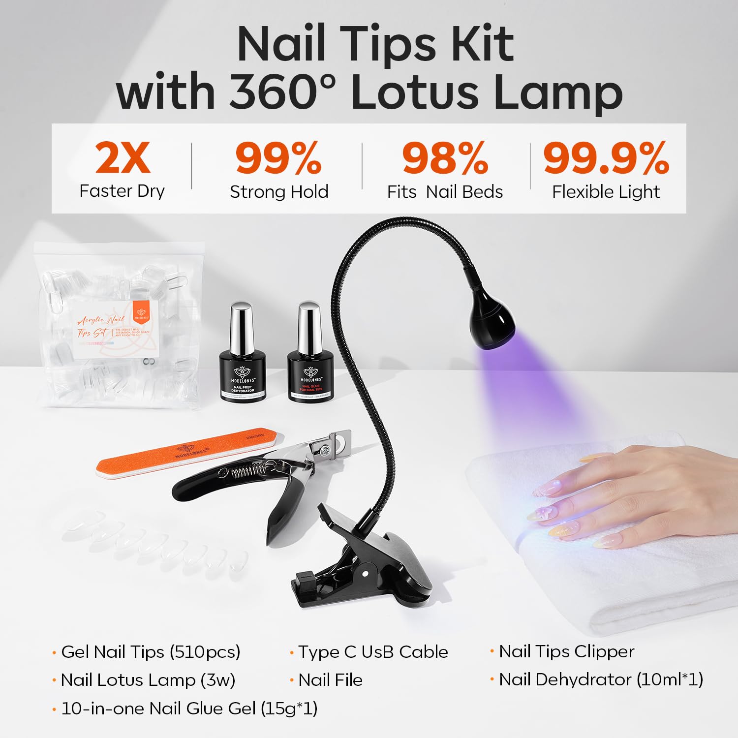 Modelones LED gooseneck lamp with clamp provides flexible, steady curing.