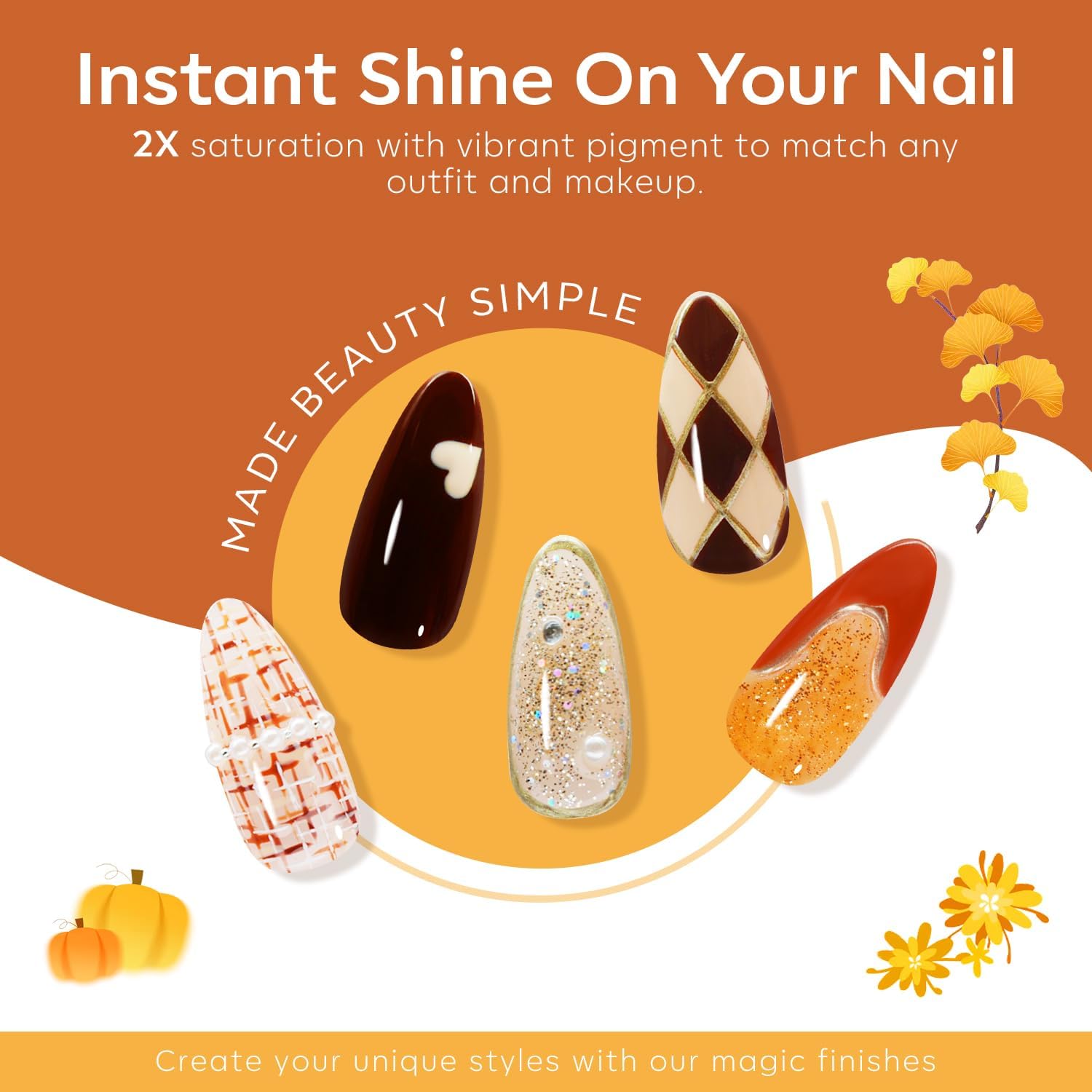A display of long lasting shine suggesting 28 days of wear potential.