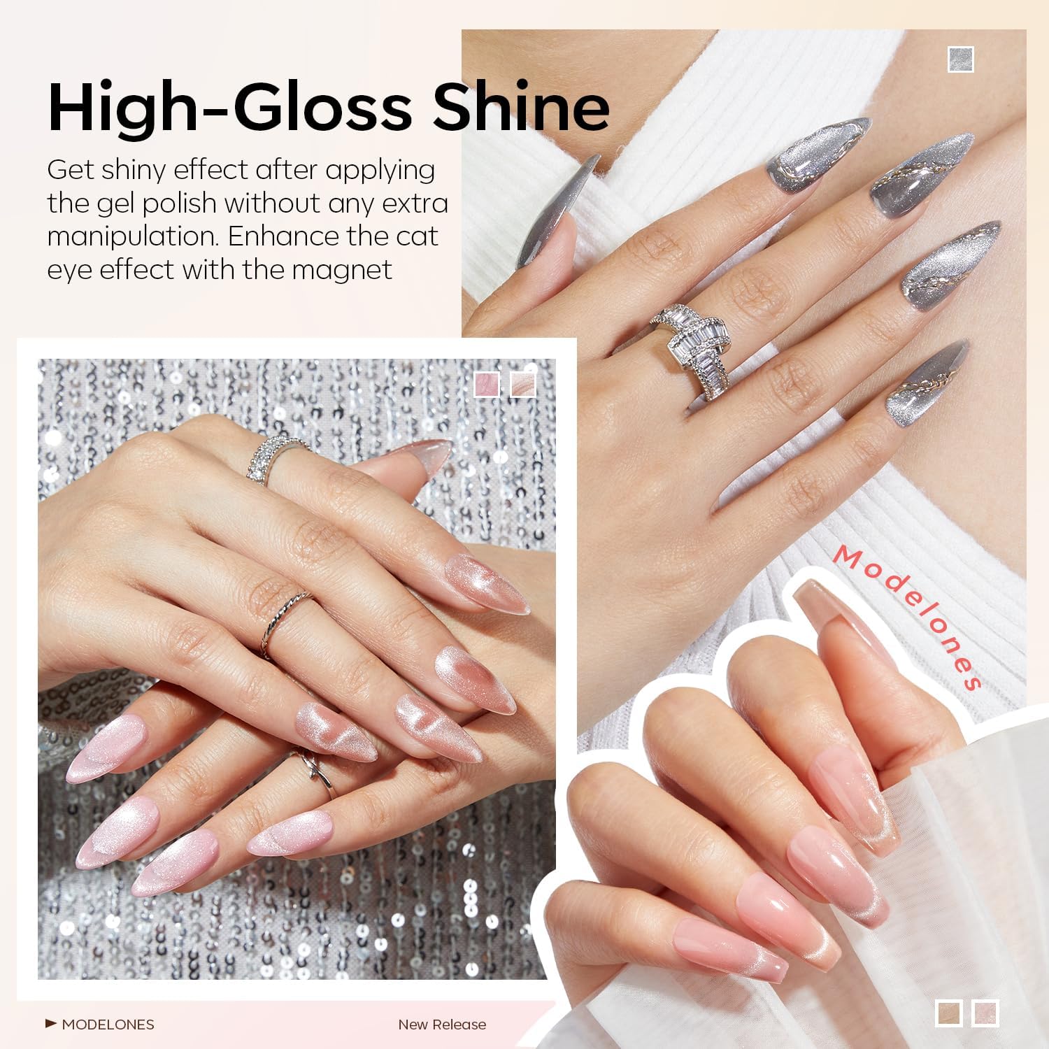 Modelones magnet enables customizable cat eye patterns for unique nail art.