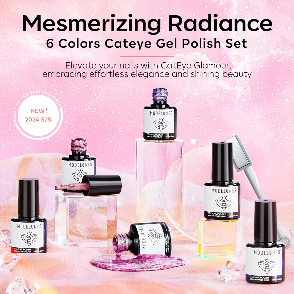 Modelones magnet included showing adjustable rainbow effect on nails