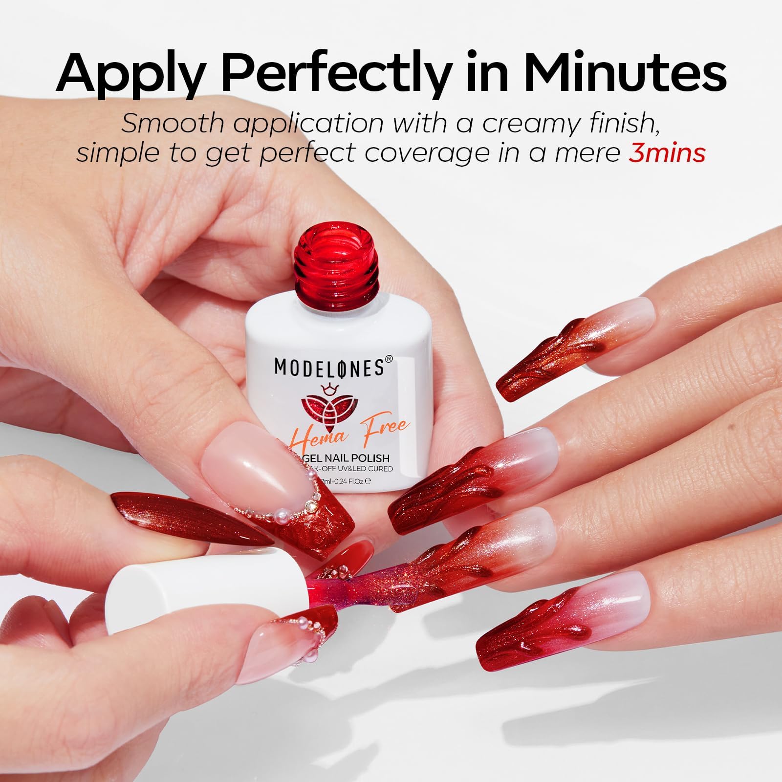 Modelones magnet demonstrates glitter cat-eye effect on nails.