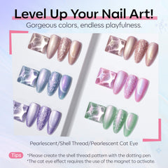 Modelones Mermaid Swirls Shell Thread Gel Polish adds iridescent texture for standout nails.
