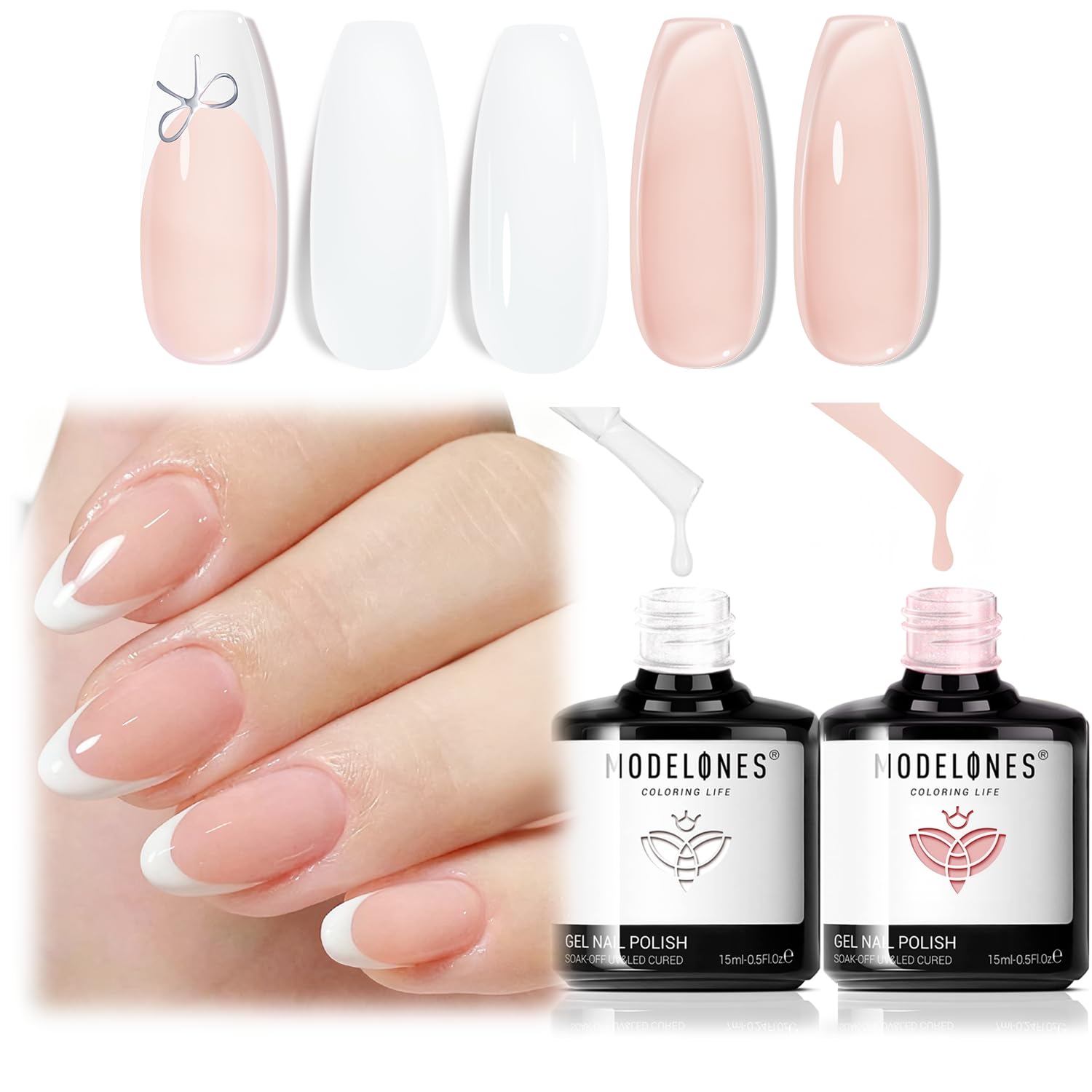 Modelones milk white French tip gel polish bottle for at home manicure precision