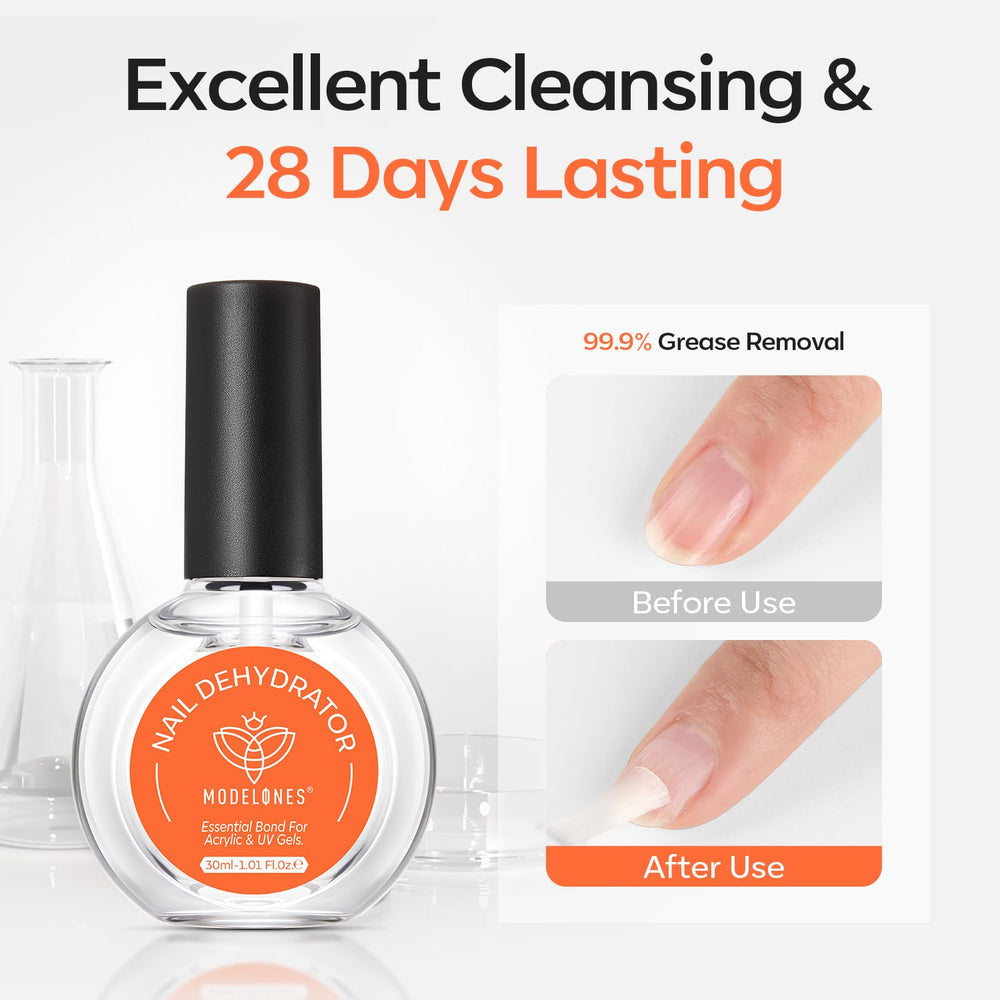 Drop of Modelones Nail Dehydrator applied to nail surface for prep