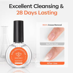 Drop of Modelones Nail Dehydrator applied to nail surface for prep