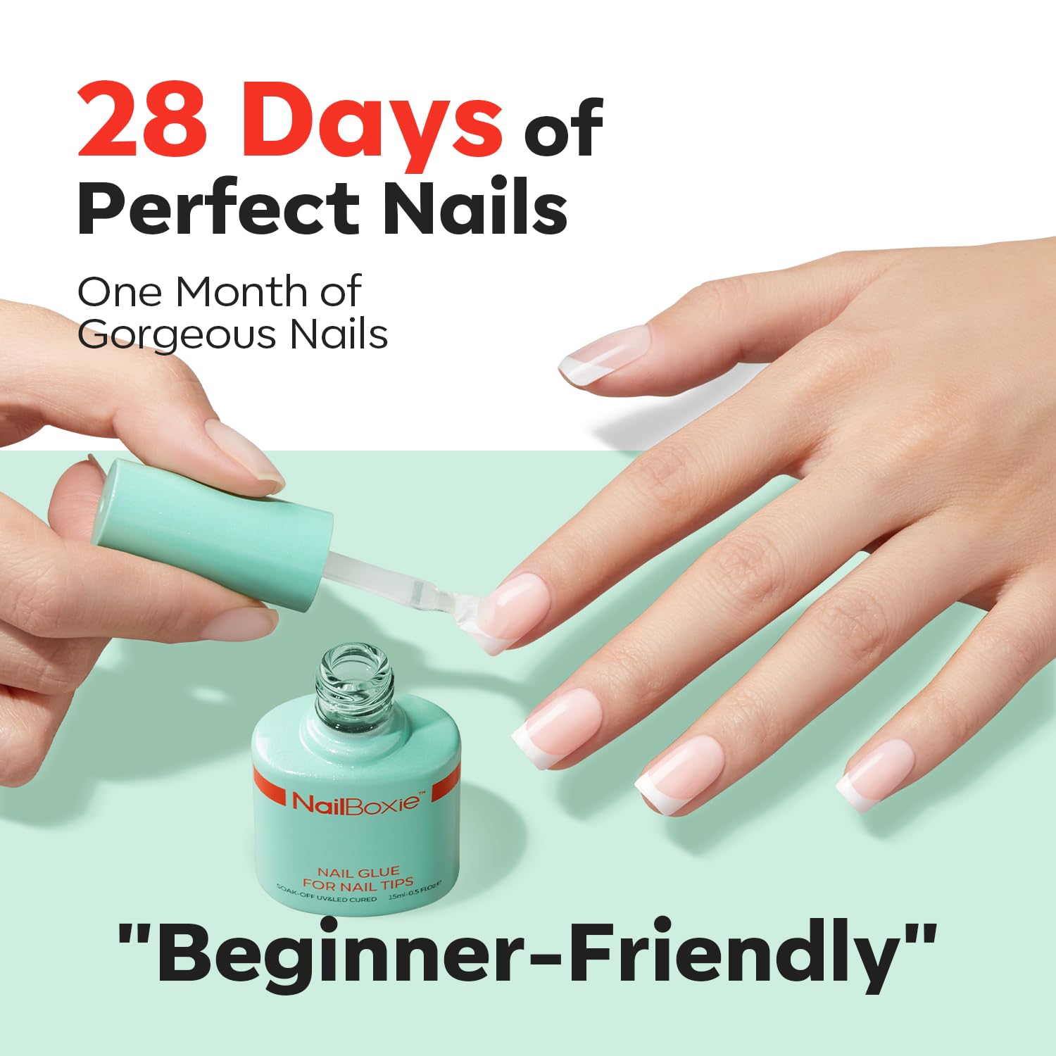 Modelones Nail Glue long-lasting-hold illustrates 28+ days of potential wear.