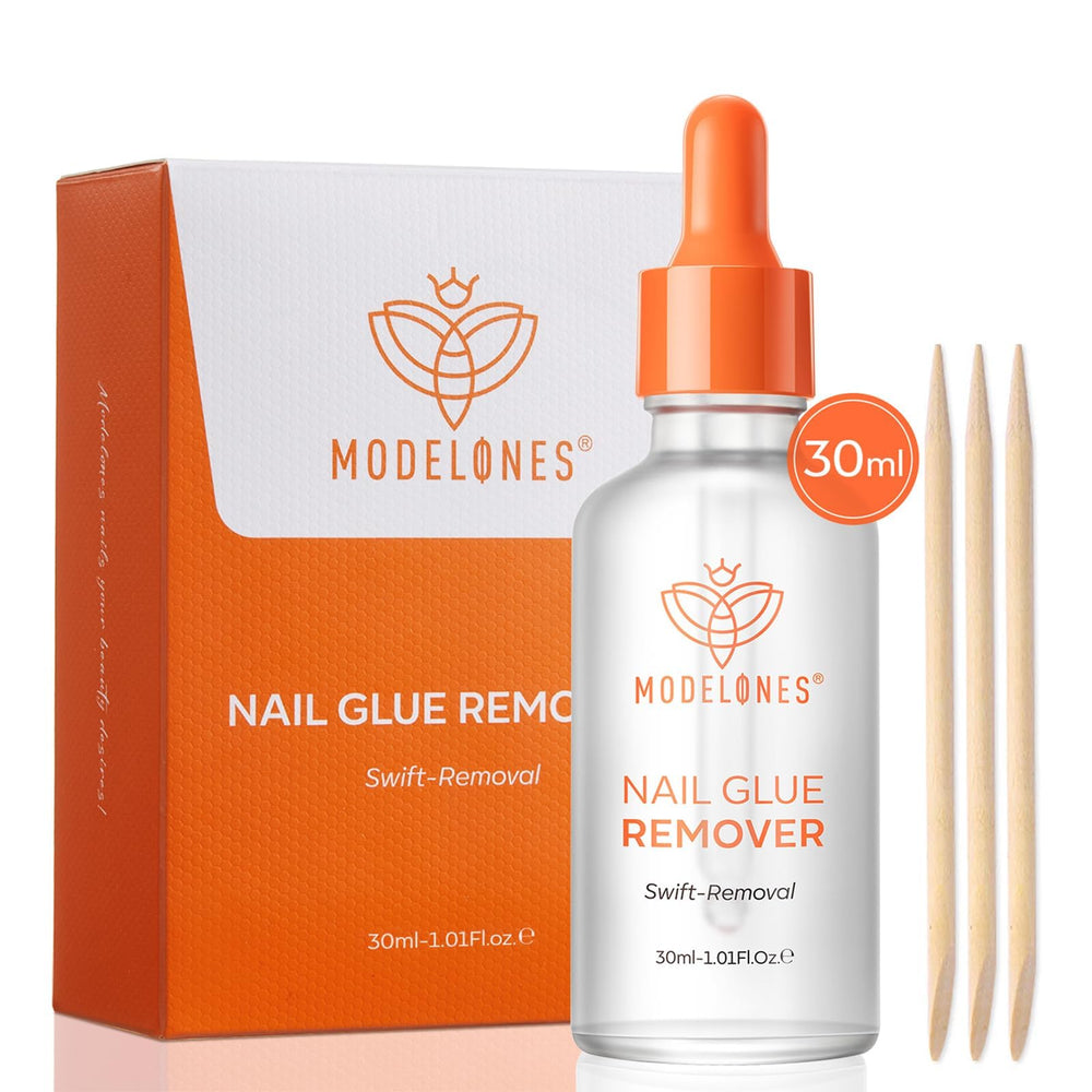 Modelones nail glue remover bottle close-up for quick removal of press-on nails