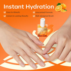 Modelones nail growth oil being applied with precision brush.
