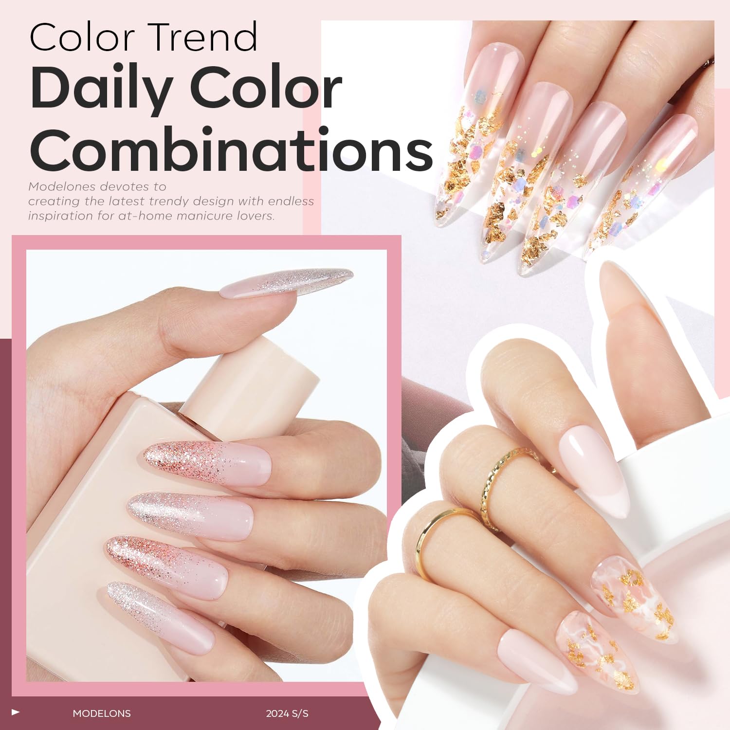 Modelones nail length extension displayed for a polished and elongated nail look.