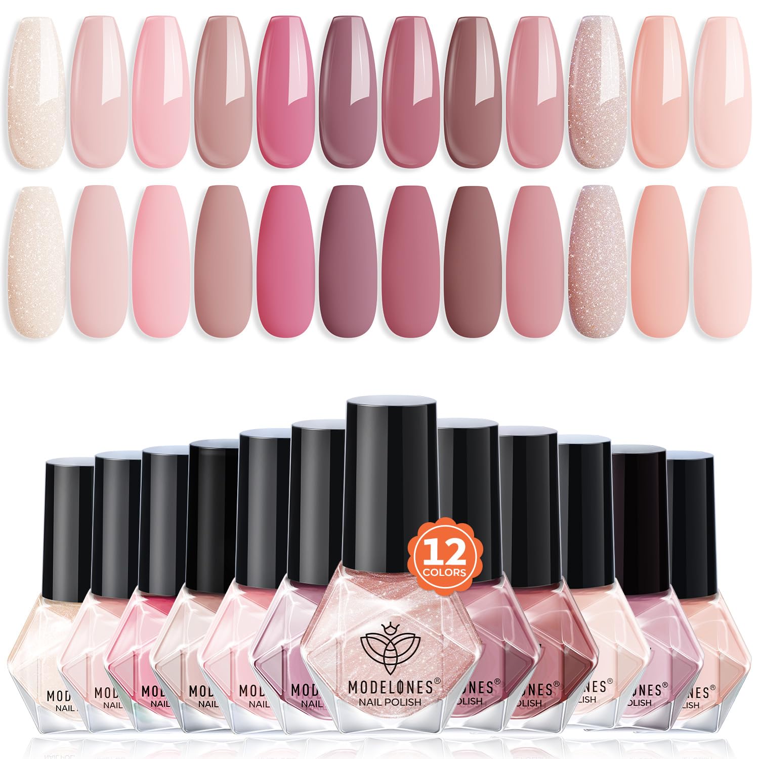 Modelones nail polish set swatch nude pink for everyday wear.