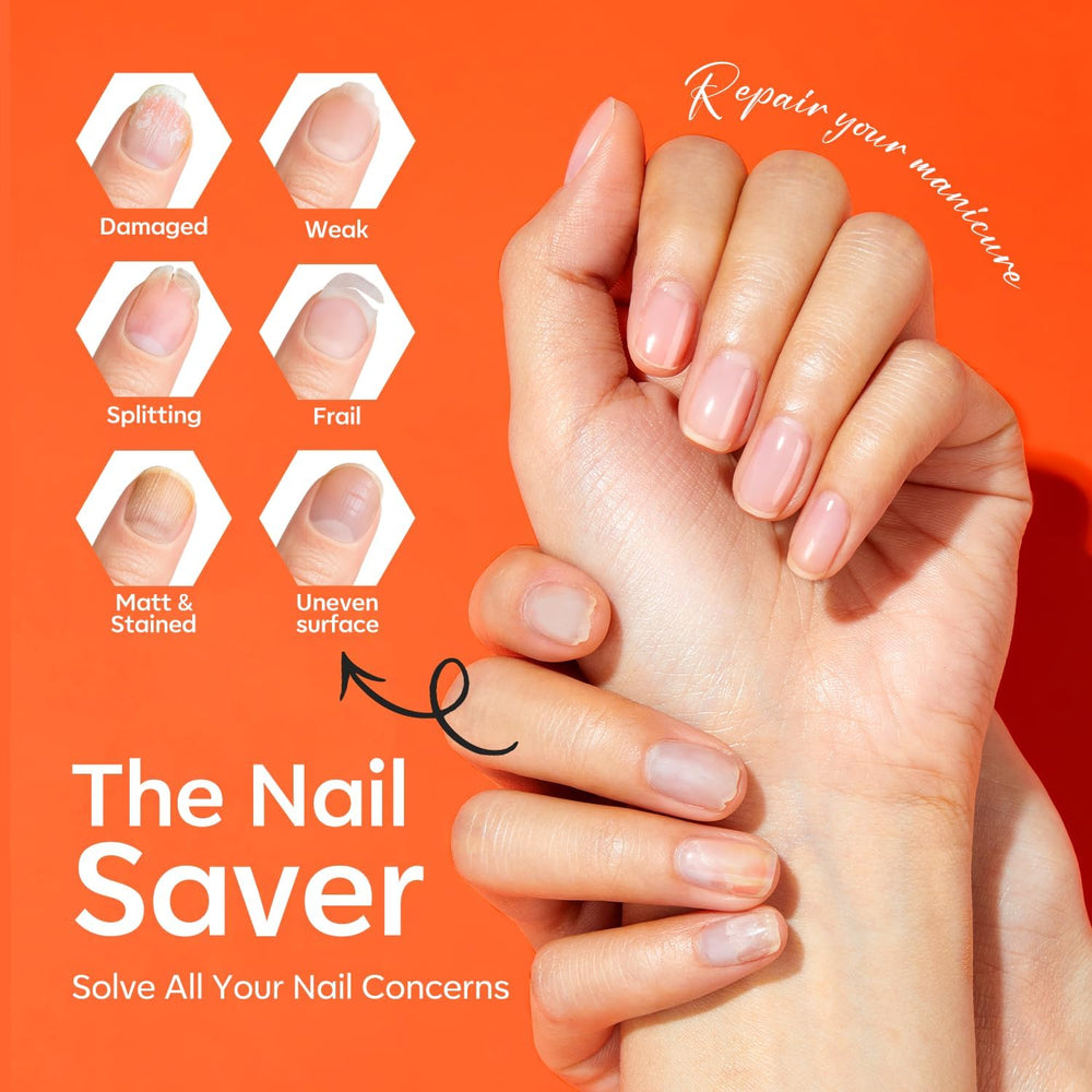 Modelones strengthener applied on nails provides a protective layer during daily wear.