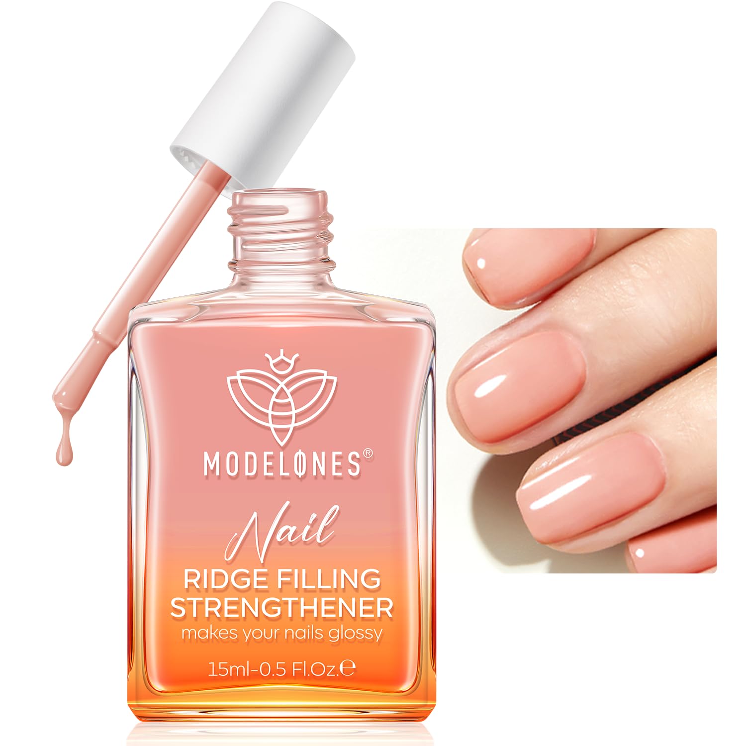 Modelones nail strengthener bottle closeup for stronger natural nails.