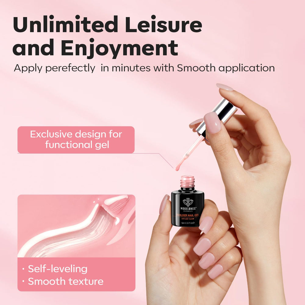 Modelones builder gel promises no bubbles and strong adhesion when cured properly.