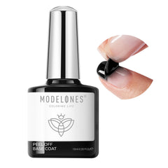 Modelones Non-U-V Peel-off Base Coat bottle close-up showing easy removal feature.