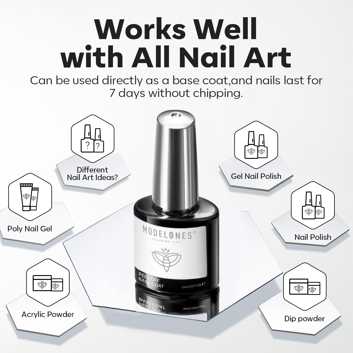 DIY manicure with Modelones base coat compatible with gels and polishes.
