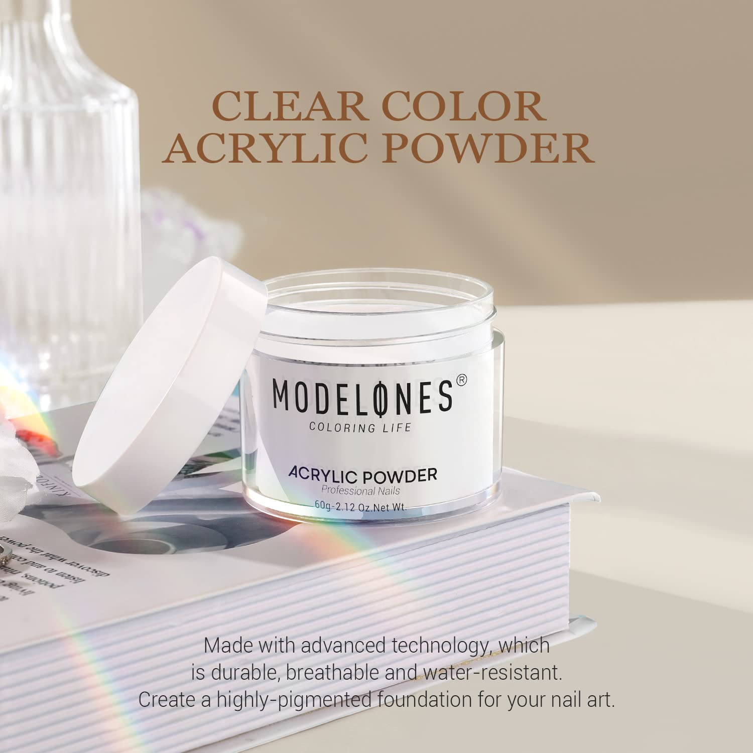 Modelones non-yellowing formula close-up for durable color