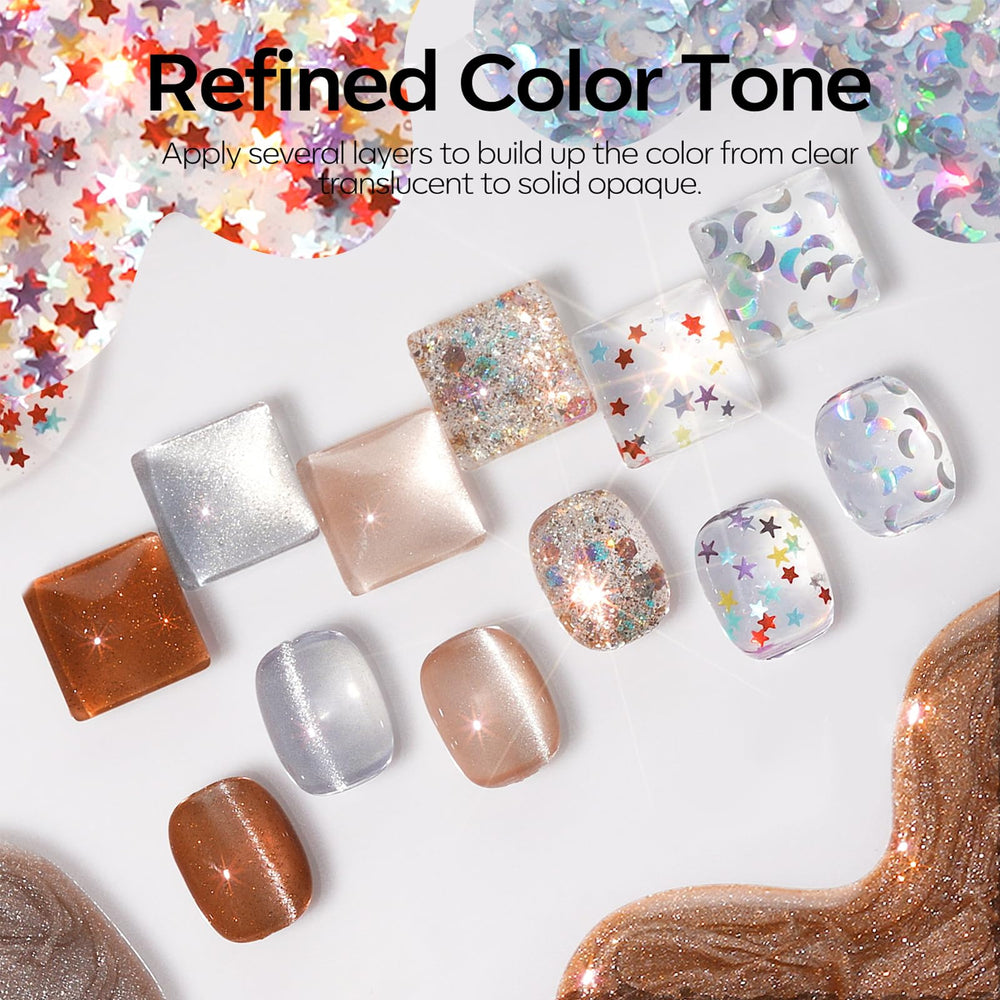 Modelones nude brown silver cat eye gel polish with magnetic shimmer