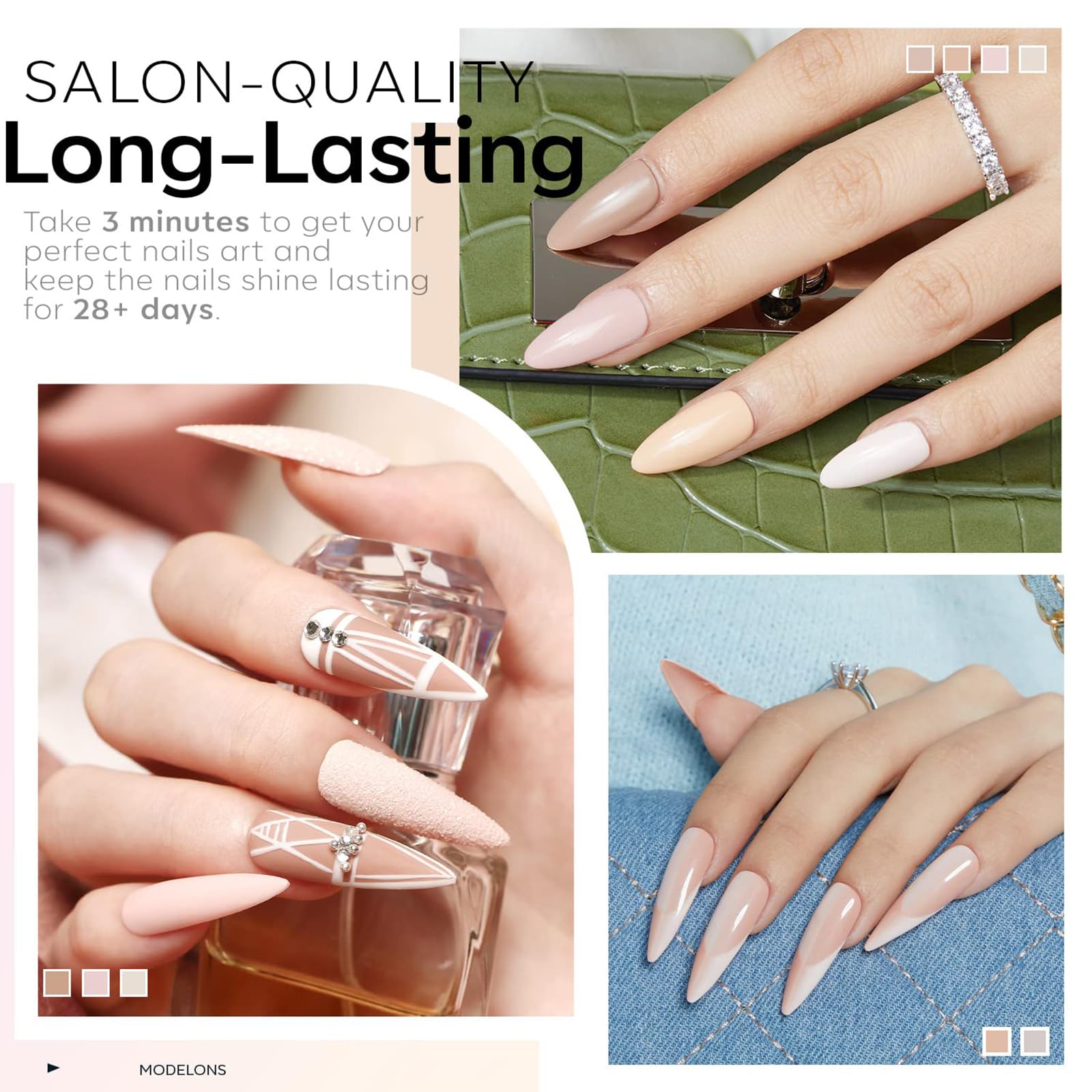Modelones gel polish bottles featuring center-clear design for precise application