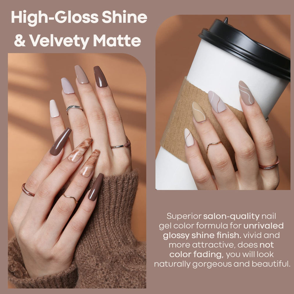 Modelones nude gel polish close up in brown beige shades for everyday elegance