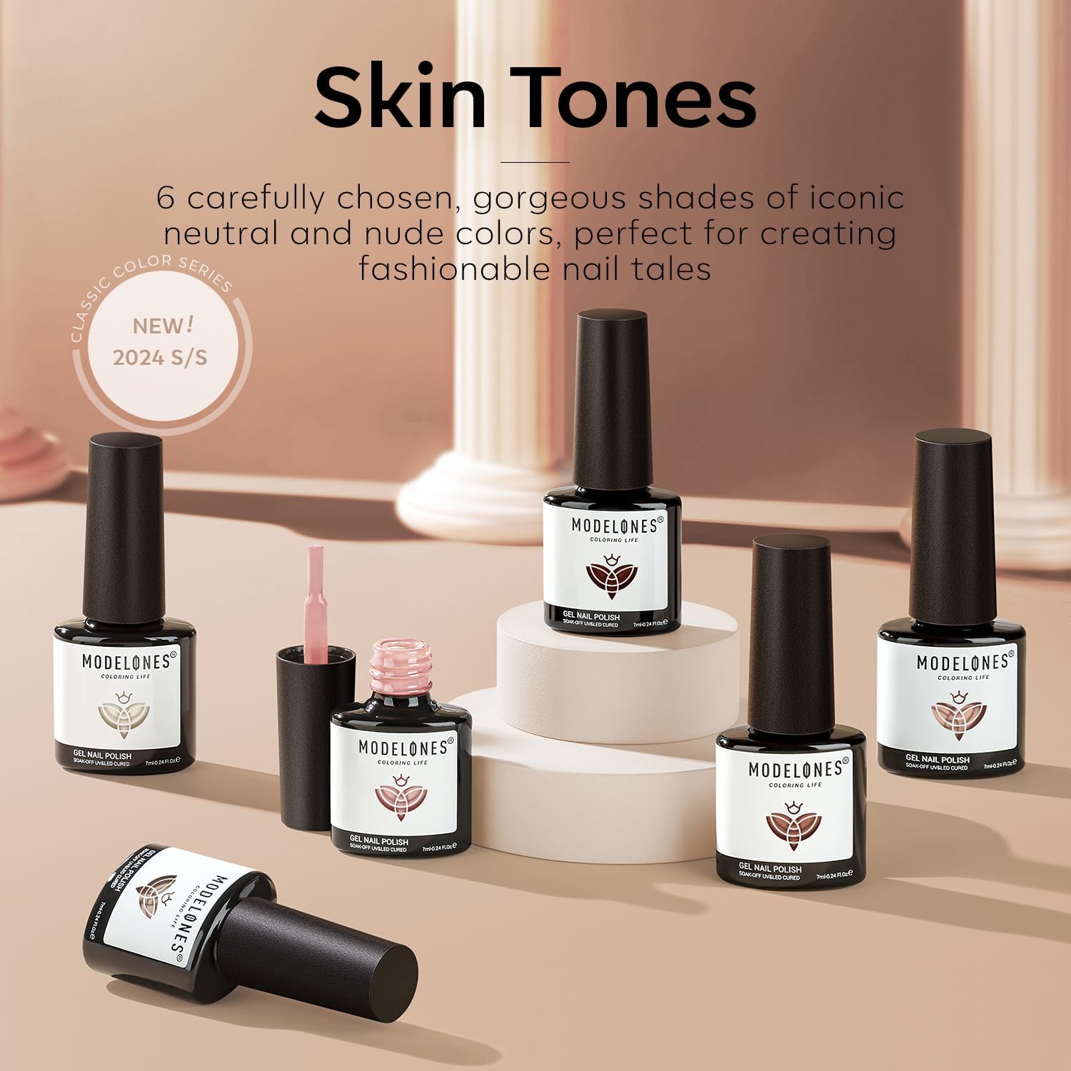 Six nude shades on nails for everyday wear and special events