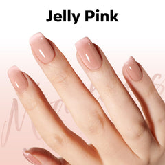 Modelones Nude Gel Polish on nails delivers natural-looking coverage with a glossy finish.