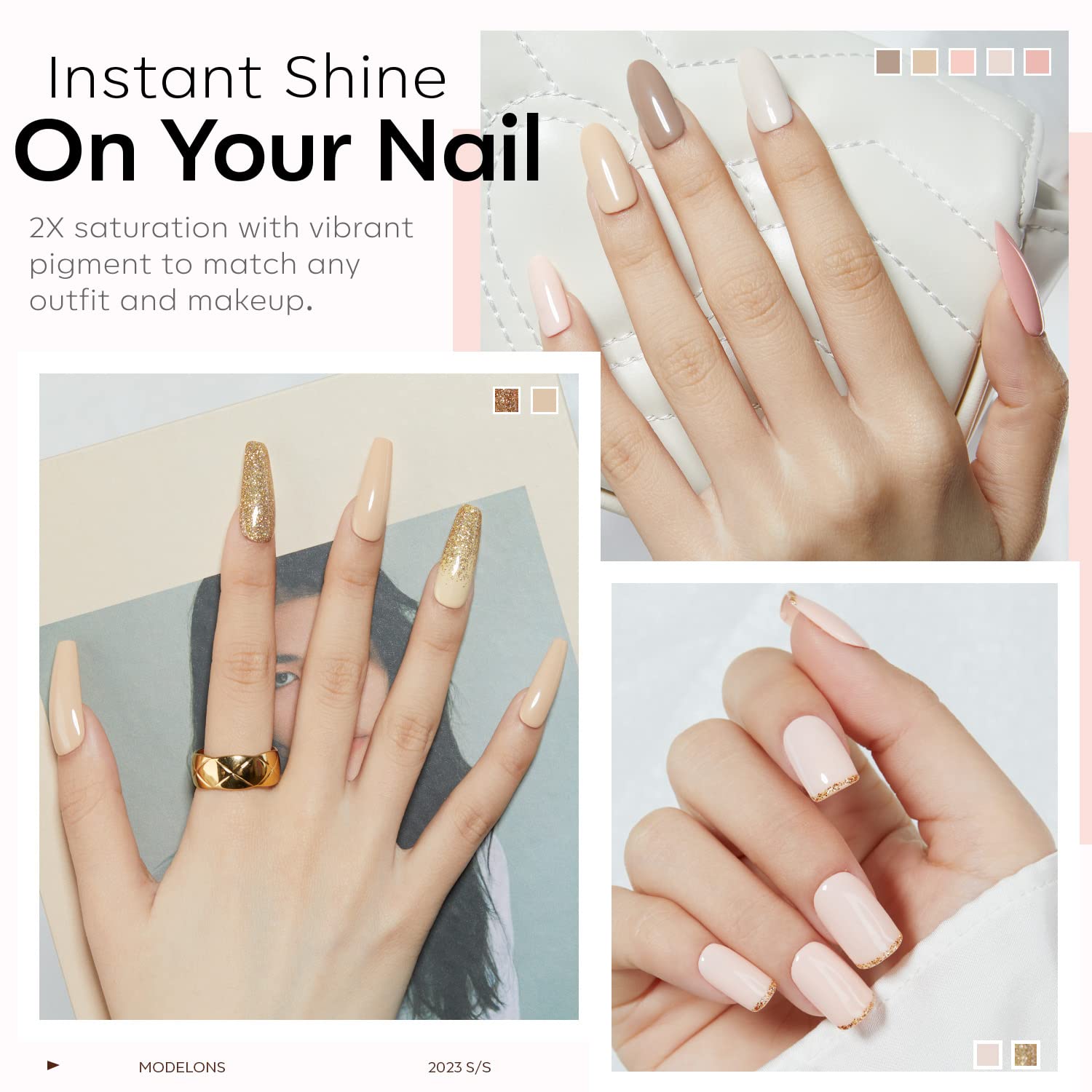 Modelones Glitter Champagne shade adds subtle sparkle for party-ready nails