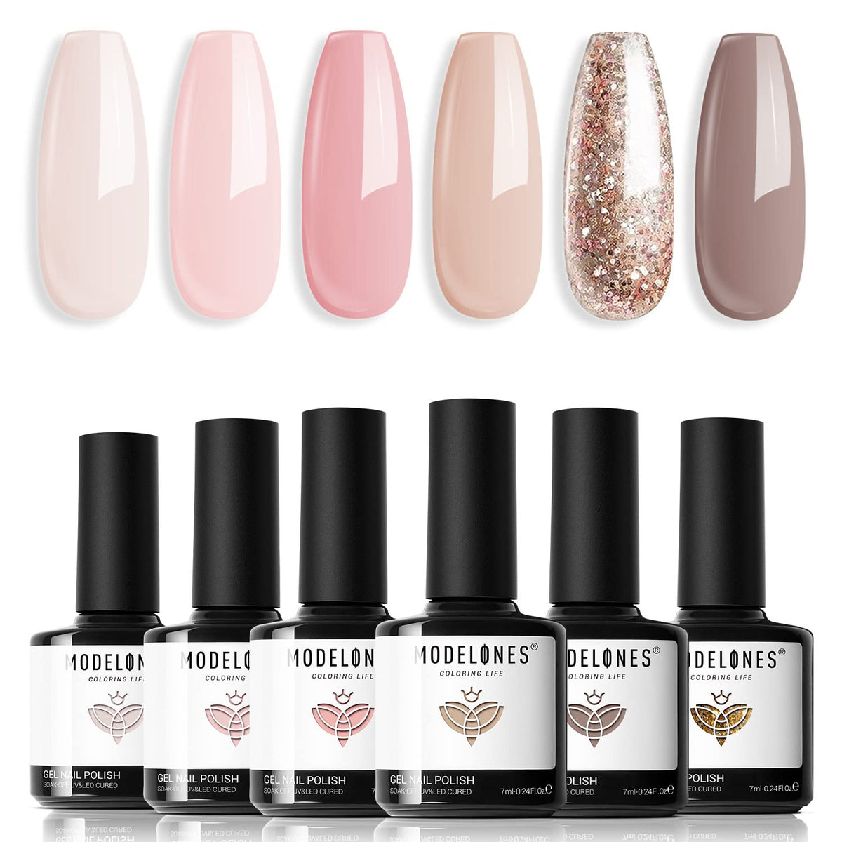 Modelones Nude Gel Polish Set packaging display for easy shopping at a glance