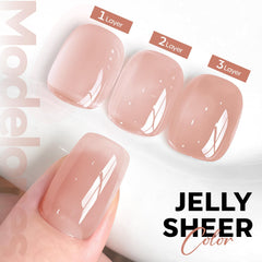 Modelones Nude Gel Polish swatches reveal translucent pink for subtle nail art.