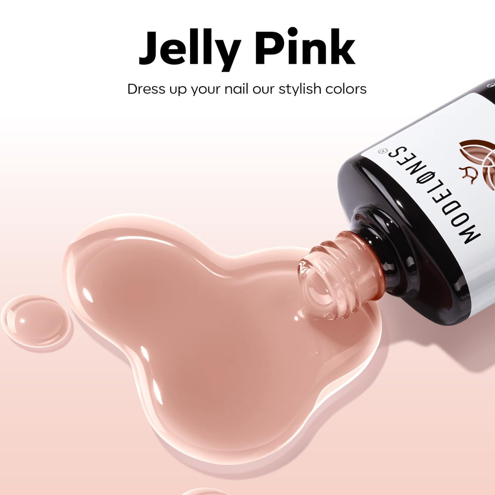 Modelones Nude Gel Polish top coat finish adds lasting shine.