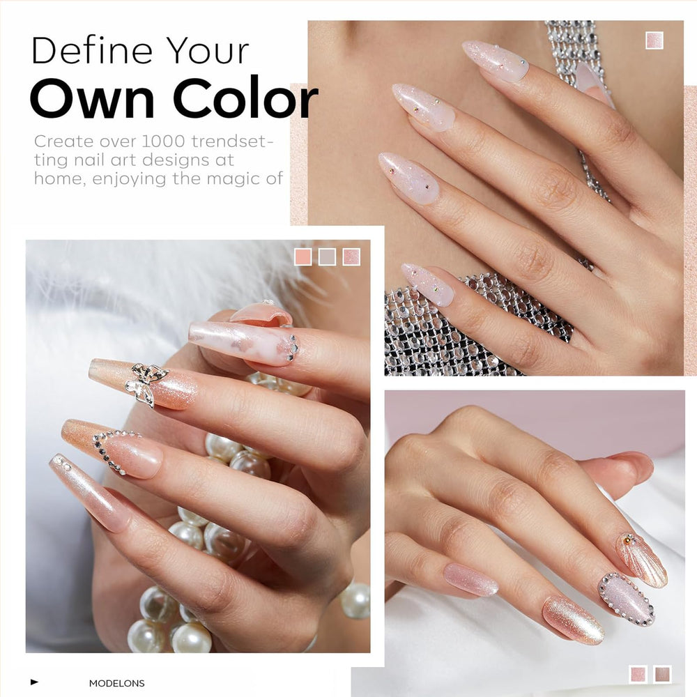 Modelones nude glitter close-up highlights rich pigment and sparkle.