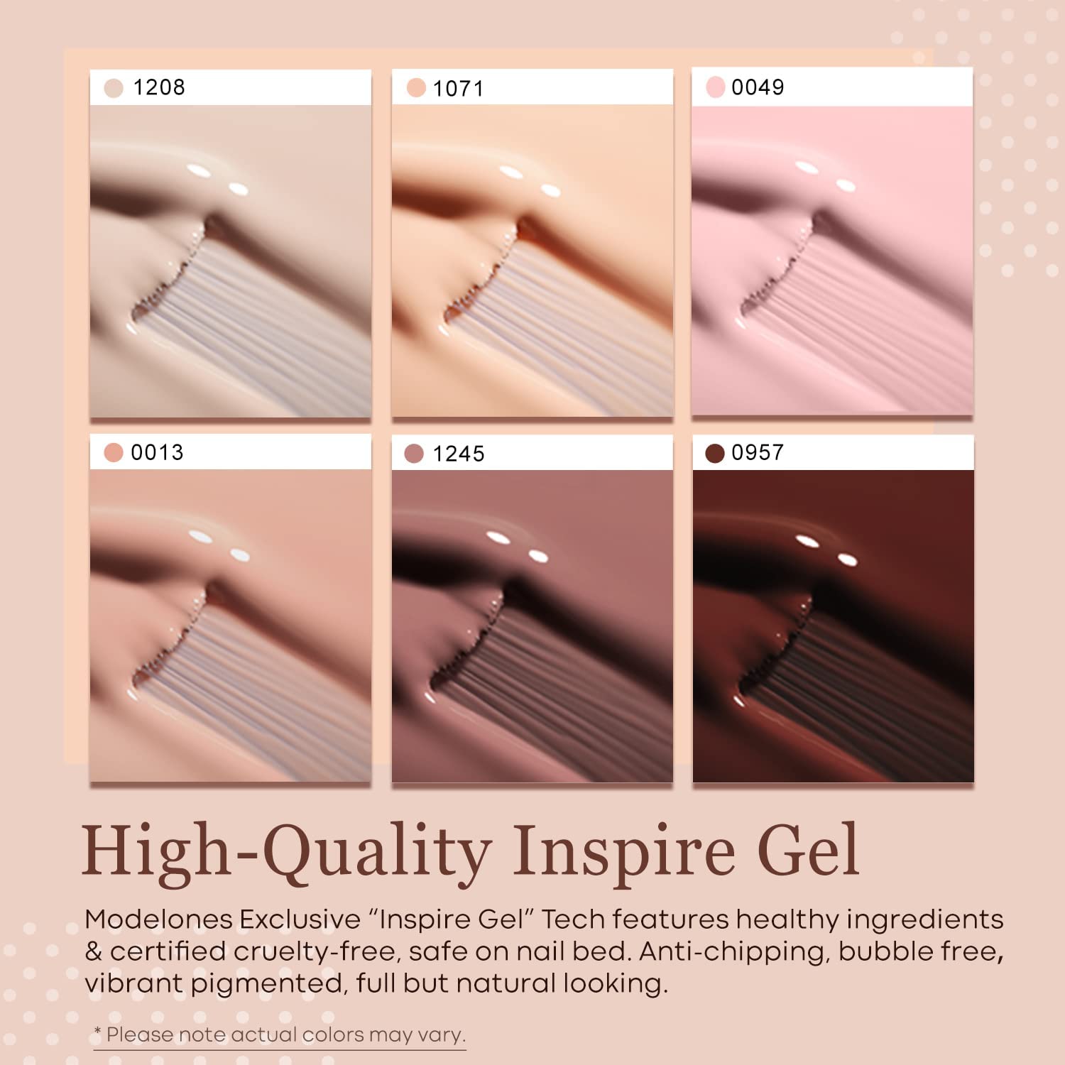 Modelones nude pink swatch closeup – smooth, glossy finish for salon-like nails.