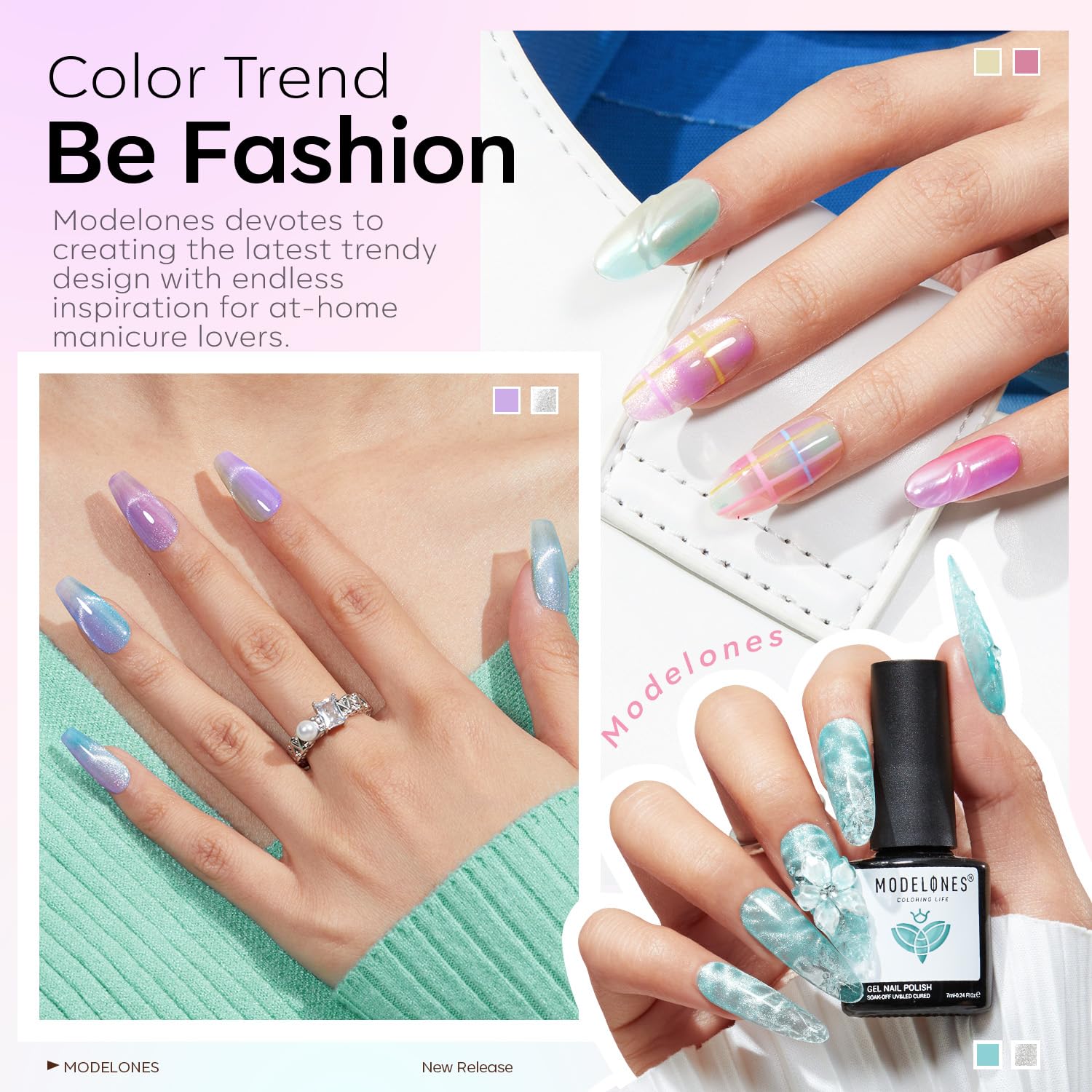 Modelones pastel jelly nail polish for translucent, chic color bases.
