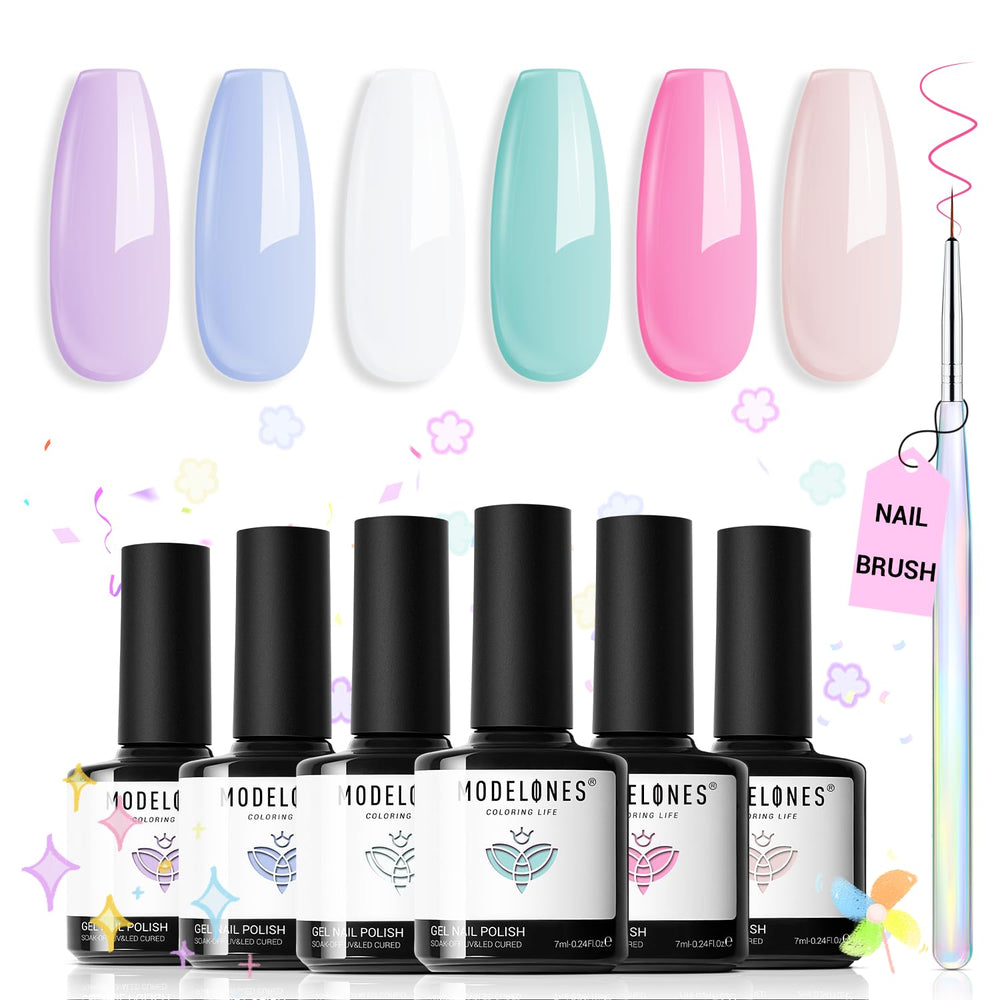 Modelones soft pink gel polish for delicate nails with lasting shine.