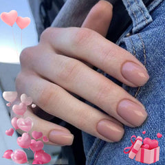 Modelones peach pink press-on nails kit with 32 pieces for versatile at-home manicures.