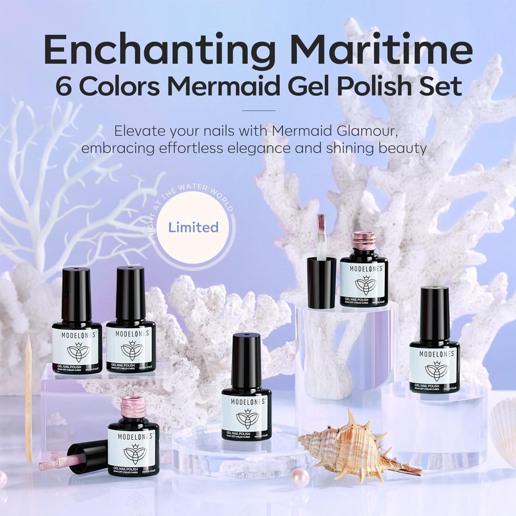 Mermaid gloss shade from Modelones adds iridescent shimmer to nails.