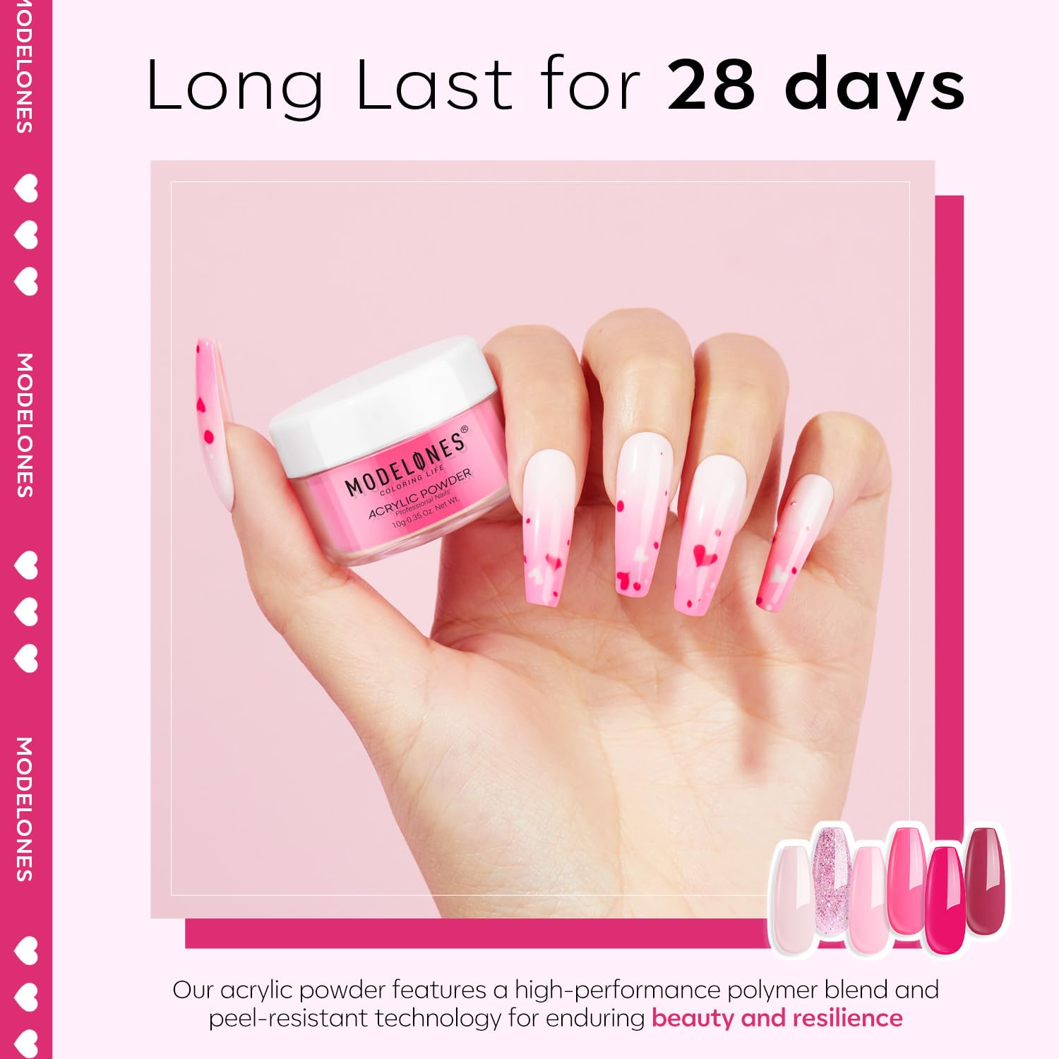 Modelones nail art setup highlights chip-resistant adhesion.