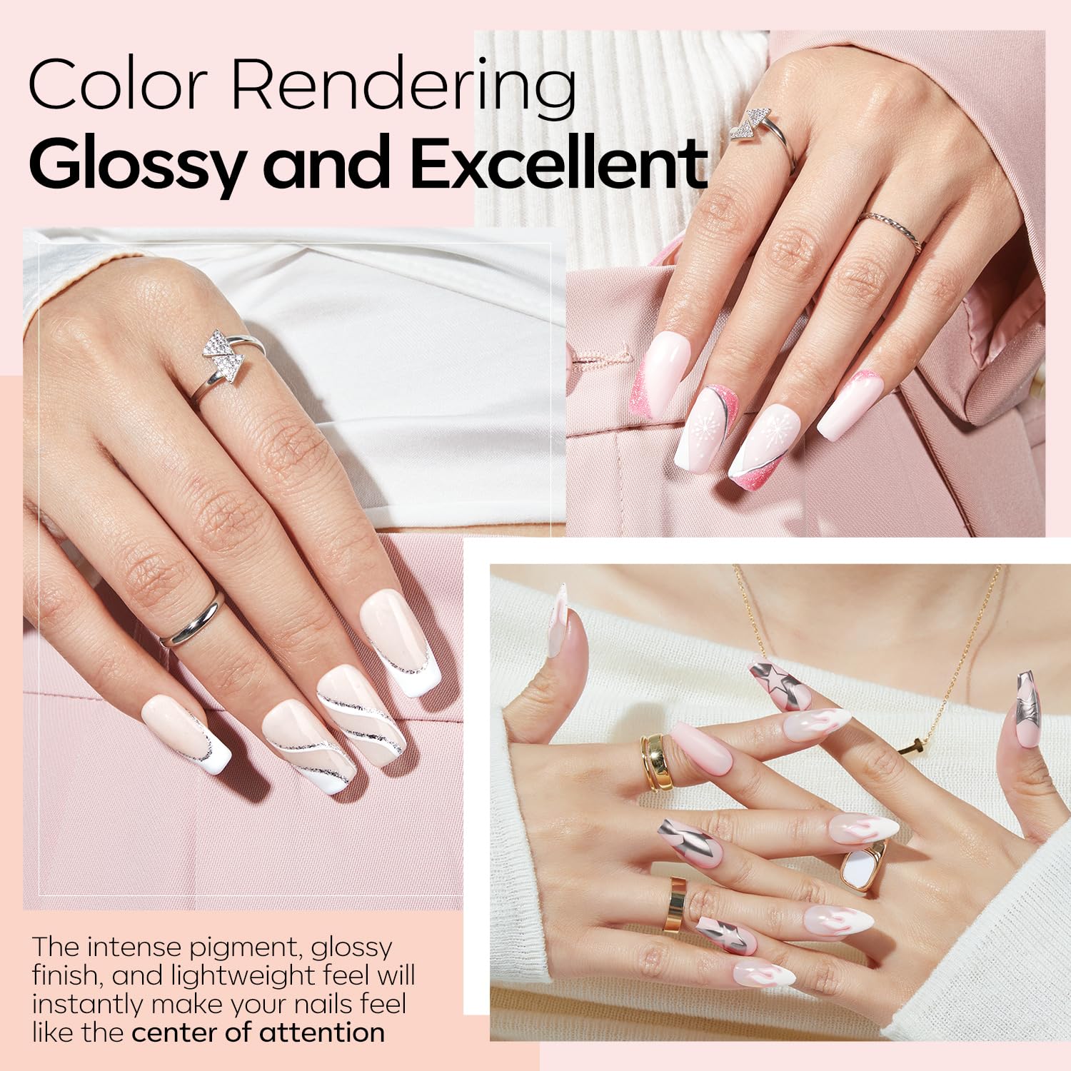 Modelones glitter pink dip powder bottle highlighting sparkle for glam nails.
