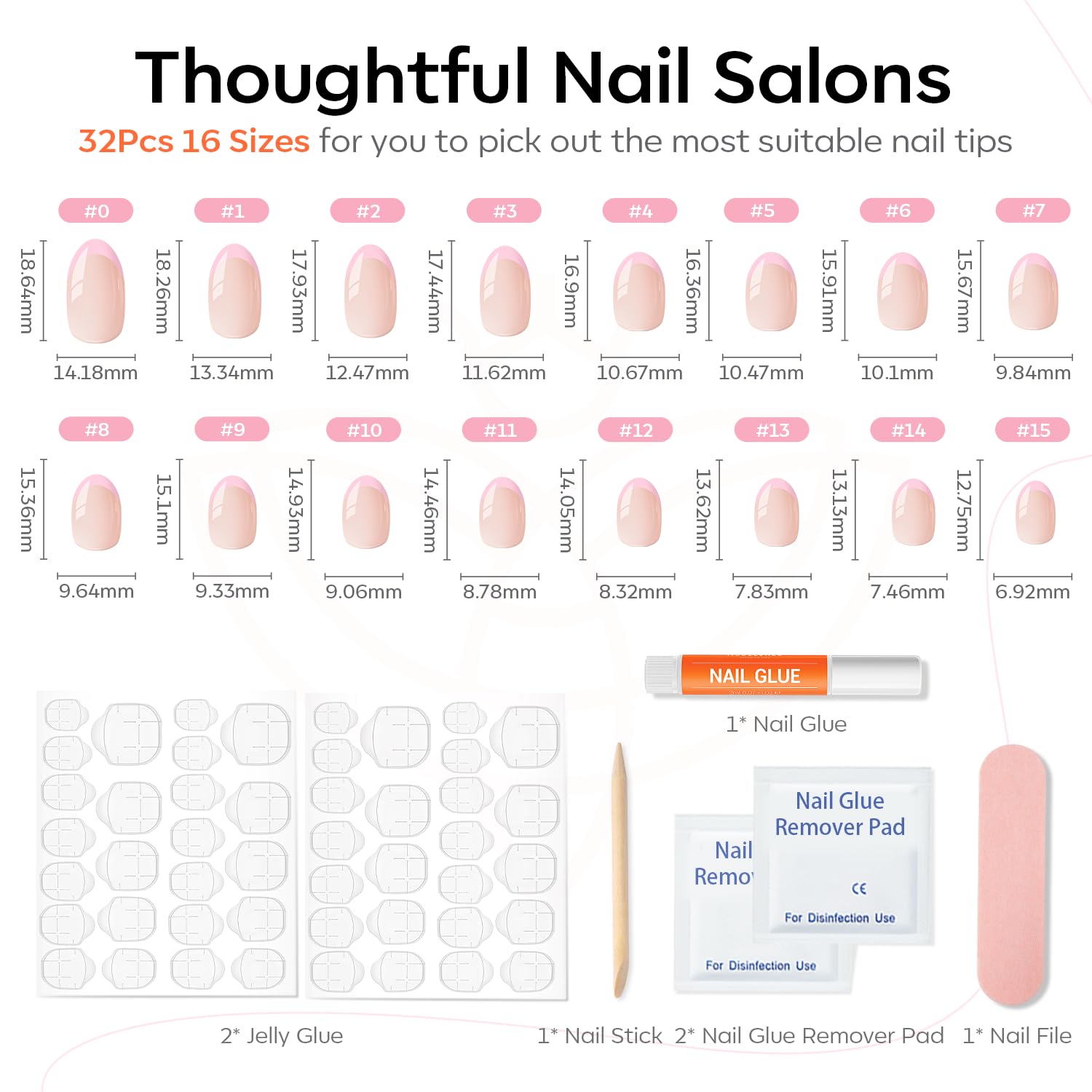 Modelones pink French nails with adhesive tabs for secure, damage-free wear.
