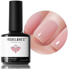 Modelones pink jelly gel polish bottle close-up showing translucent finish for at-home manicures
