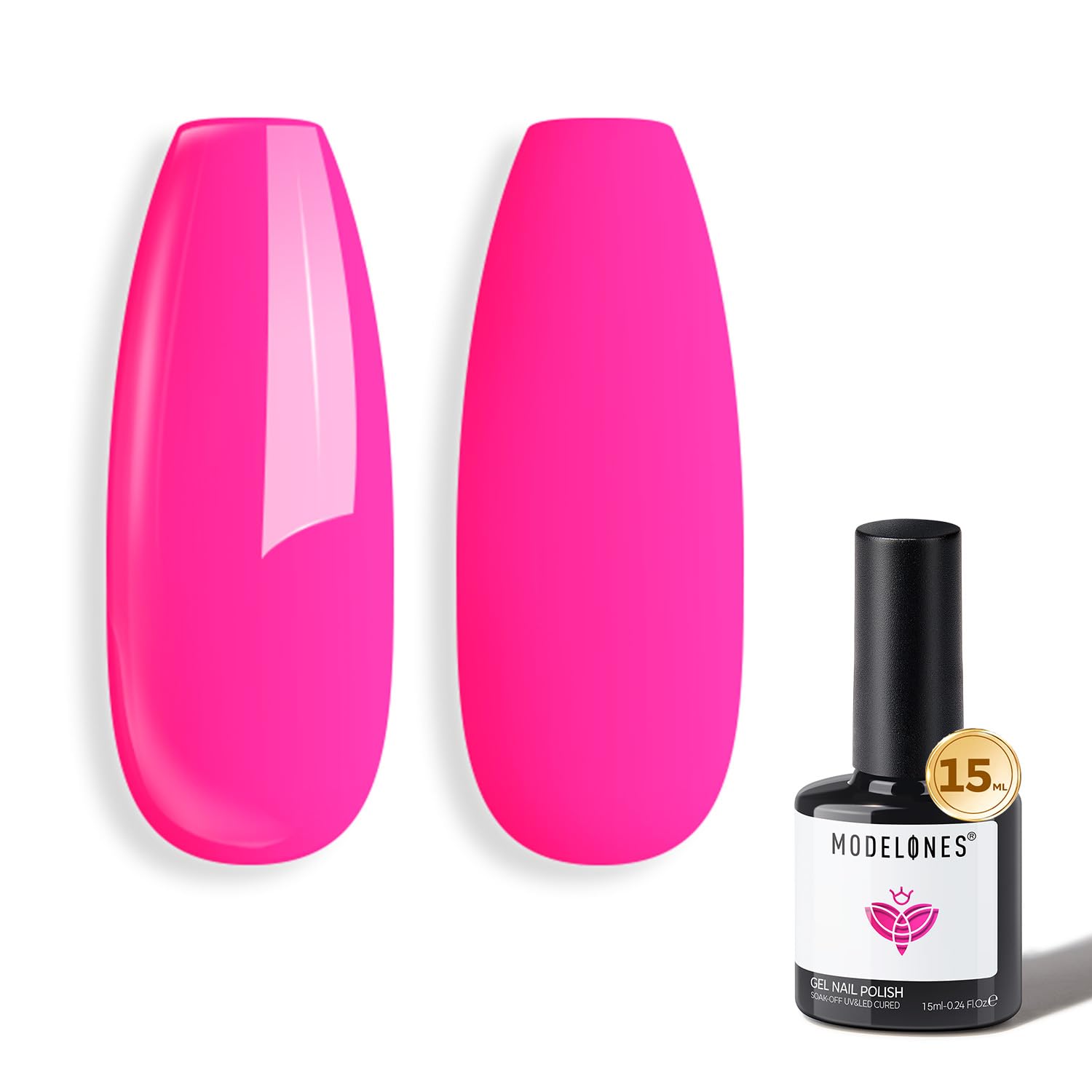 Modelones Pink Gel Nail Polish rose pink 15ml bottle for long-lasting at-home manicures.